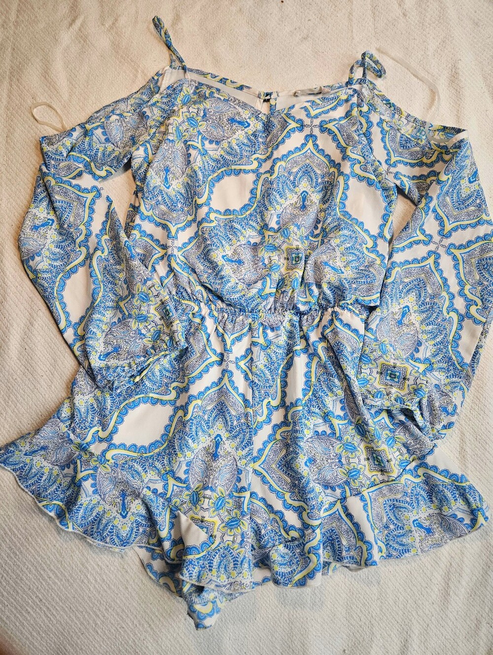 Altar'd State Blue & White Paisley Cold-Shoulder Romper